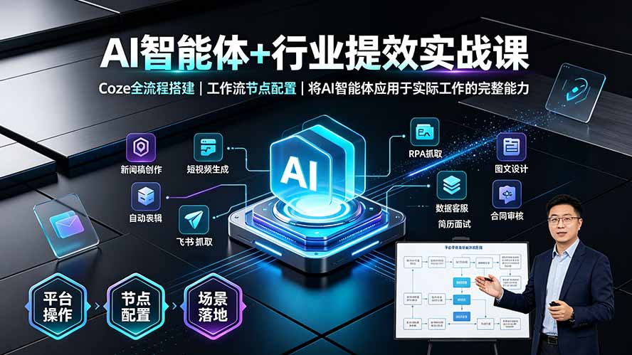 AI智能体+行业提效实战课·Coze全流程搭建|工作流节点配置|将AI智能体应用于实际工作的完整能力-优优云创网