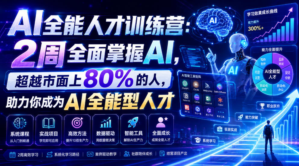 AI全能人才训练营：2周全面掌握AI，超越市面上80%的人，助力你成为AI全能型人才-优优云创网
