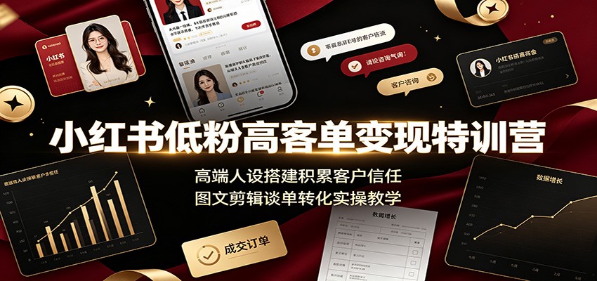 小红书低粉高客单变现特训营:高端人设搭建积累客户信任,图文剪辑谈单转化实操教学-优优云创网