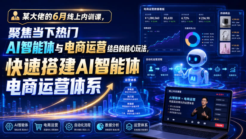 某大佬的6月线上内训课,聚焦当下热门AI智能体与电商运营结合的核心玩法,快速搭建AI智能体电商运营体系-优优云创网