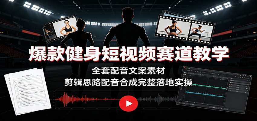 爆款健身短视频赛道教学:全套配音文案素材,剪辑思路配音合成完整落地实操-优优云创网
