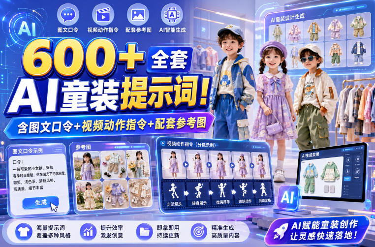 20260712121745180-4993fa12b2a745168540e9beb4ca070d 600+全套AI童装提示词!含图文口令+视频动作指令+配套参考图,Word-Excel规整分类,童装电商、种草无脑量产内容!