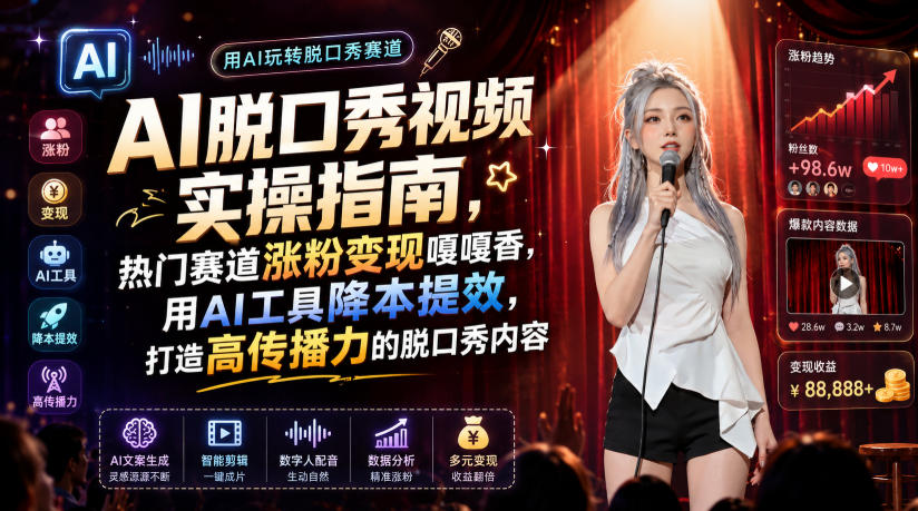 AI脱口秀视频实操指南，热门赛道涨粉变现嘎嘎香，用AI工具降本提效，打造高传播力的脱口秀内容-优优云创网