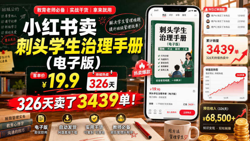 20260712124538495-570a7e3cfa569d4d2846cfef1bba43f6 小红书卖刺头学生治理手册(电子版),客单价19.9,326天卖了3439单!