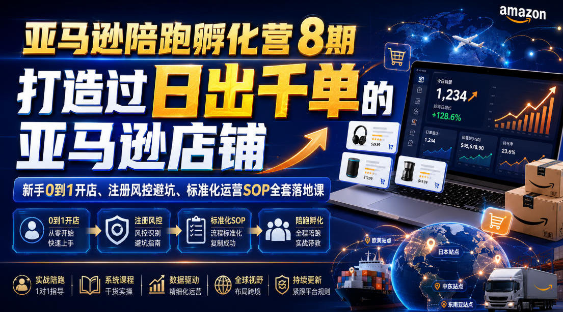 20260712130645214-fc8bbec548cf8881fb963c6a0521b50c 亚马逊陪跑孵化营8期,打造过日出千单的亚马逊店铺,新手0到1开店、注册风控避坑、标准化运营SOP全套落地课
