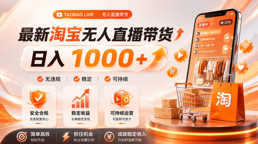 拒绝死工资！淘宝无人直播，让你睡觉都在进账，单设备日入1k+普通人的变现蓝海【揭秘】-优优云创网