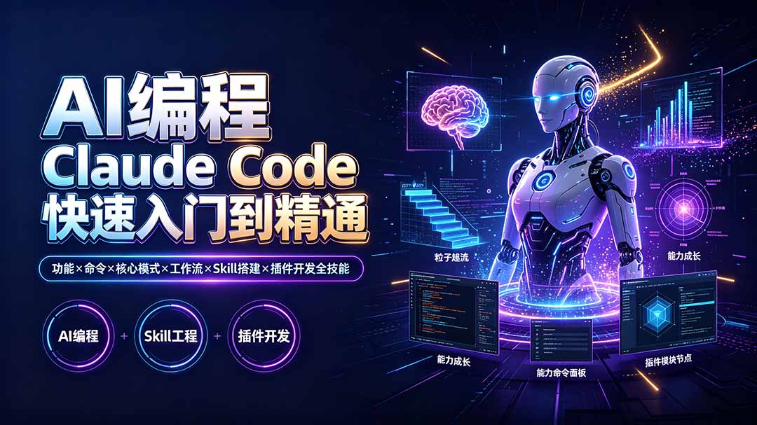 AI编程 Claude Code快速入门到精通：功能×命令×核心模式×工作流×Skill搭建×插件开发全技能-优优云创网