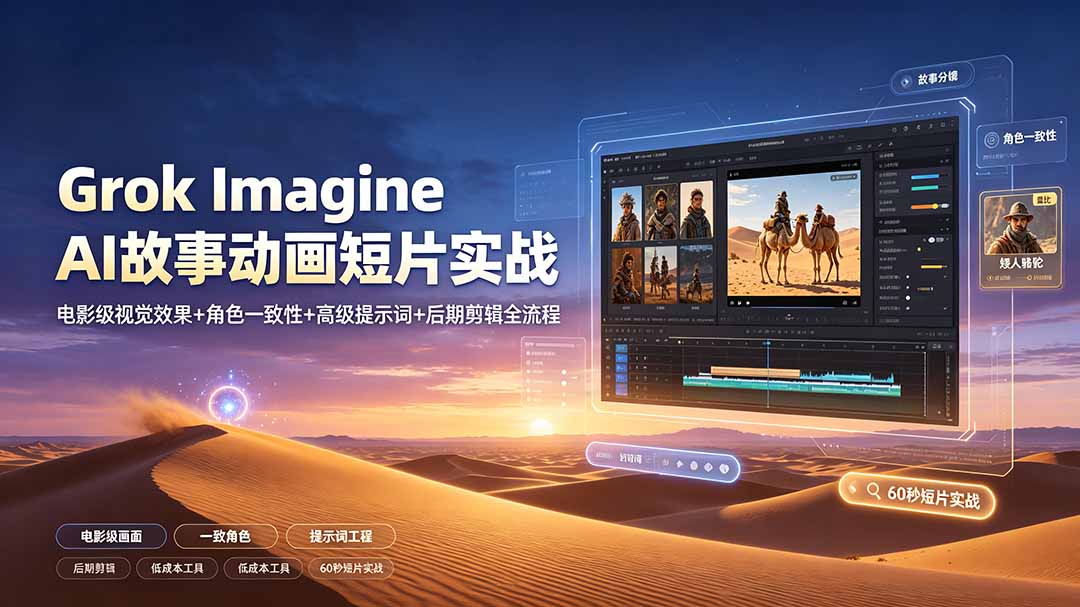 Grok Imagine AI故事动画短片实战：电影级视觉效果+角色一致性+高级提示词+后期剪辑全流程-优优云创网