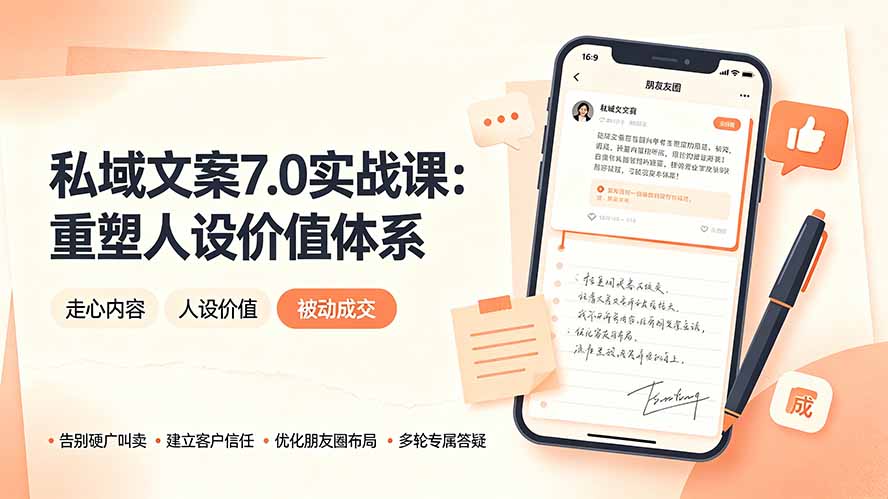 私域文案实战课7.0：重塑人设价值体系｜-告别硬广推销×走心内容×自我价值塑造，实现被动成交-优优云创网