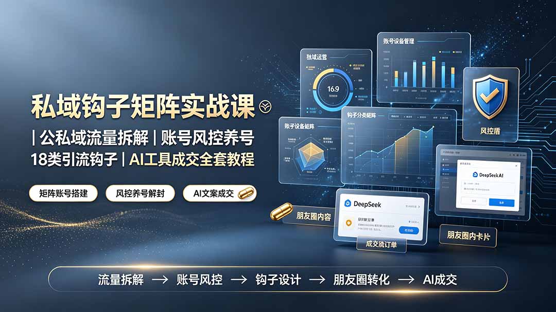 私域钩子矩阵实战课〓公私域流量拆解｜账号风控养号｜18类引流钩子｜AI工具成交全套教程-优优云创网