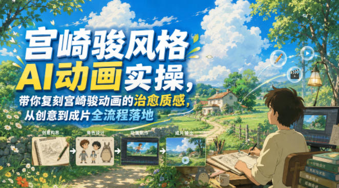 20260713142422979-a14d31f01f078bf63d7d27add0cb1f34 宫崎骏风格AI动画实操,带你复刻宫崎骏动画的治愈质感,从创意到成片全流程落地