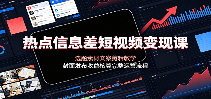 热点信息差短视频变现课：选题素材文案剪辑教学，封面发布收益核算完整运营流程-优优云创网