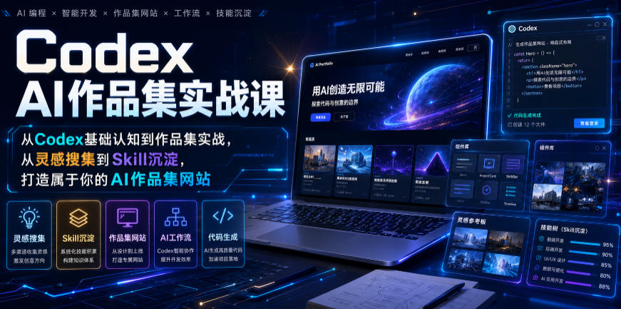 20260713162422201-a6289e868e949337e0652cfb42783a19 Codex AI作品集实战课,从Codex基础认知到作品集实战,从灵感搜集到Skill沉淀,打造属于你的AI作品集网站