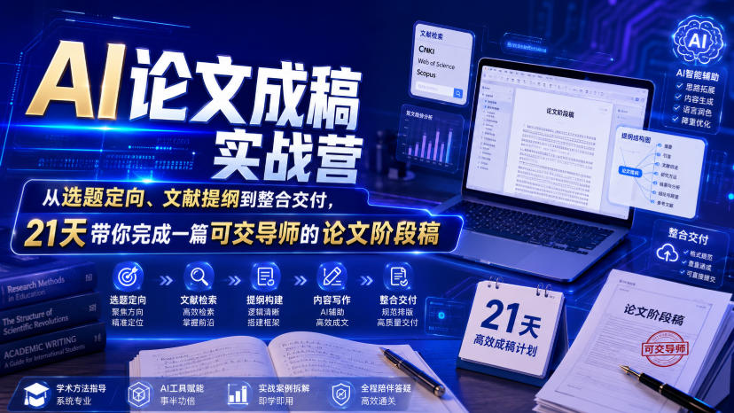 AI论文成稿实战营，从选题定向、文献提纲到整合交付，21天带你完成一篇可交导师的论文阶段稿-优优云创网