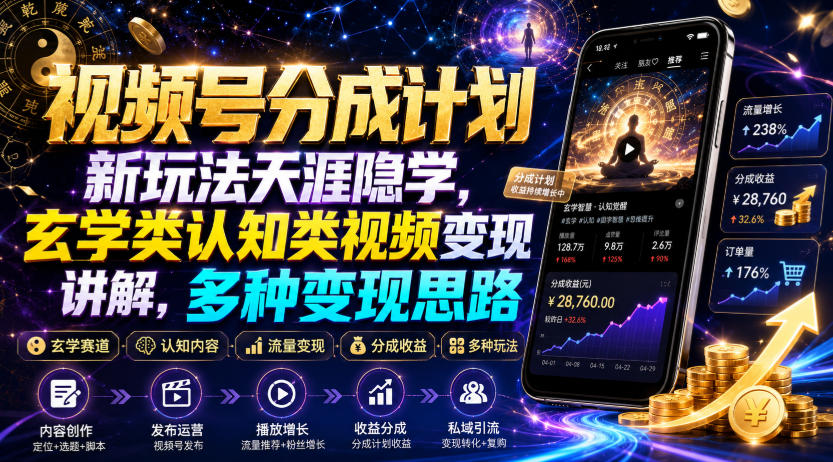 视频号分成计划新玩法天涯隐学，玄学类认知类视频变现讲解，多种变现思路-优优云创网