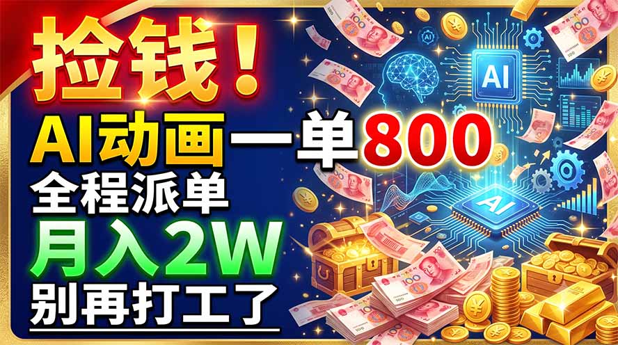 捡钱！AI动画一单800，全程派单，月入2W，别再打工了-优优云创网