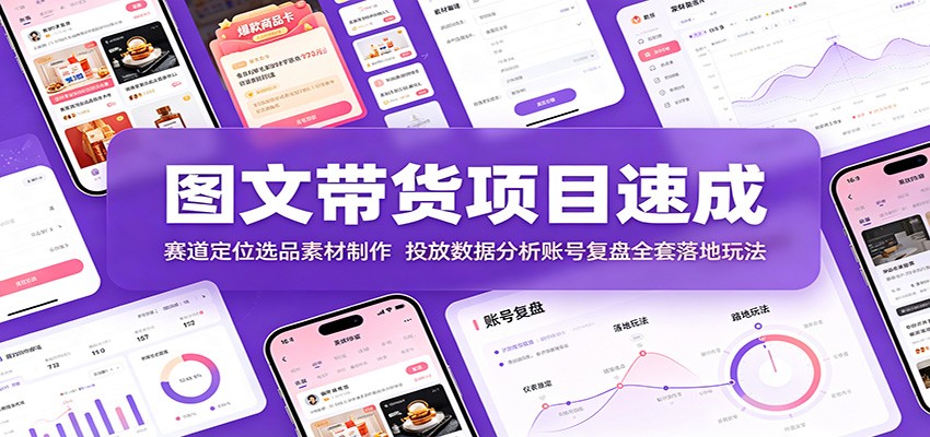 图文带货项目速成：赛道定位选品素材制作，投放数据分析账号复盘全套落地玩法-优优云创网