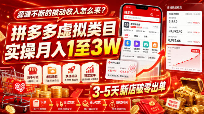 20260714170823681-b2bfccb5ab862925555419e765b57b2b 源源不断的被动收入怎么来?拼多多虚拟类目实操月入1至3W,3-5天新店破零出单