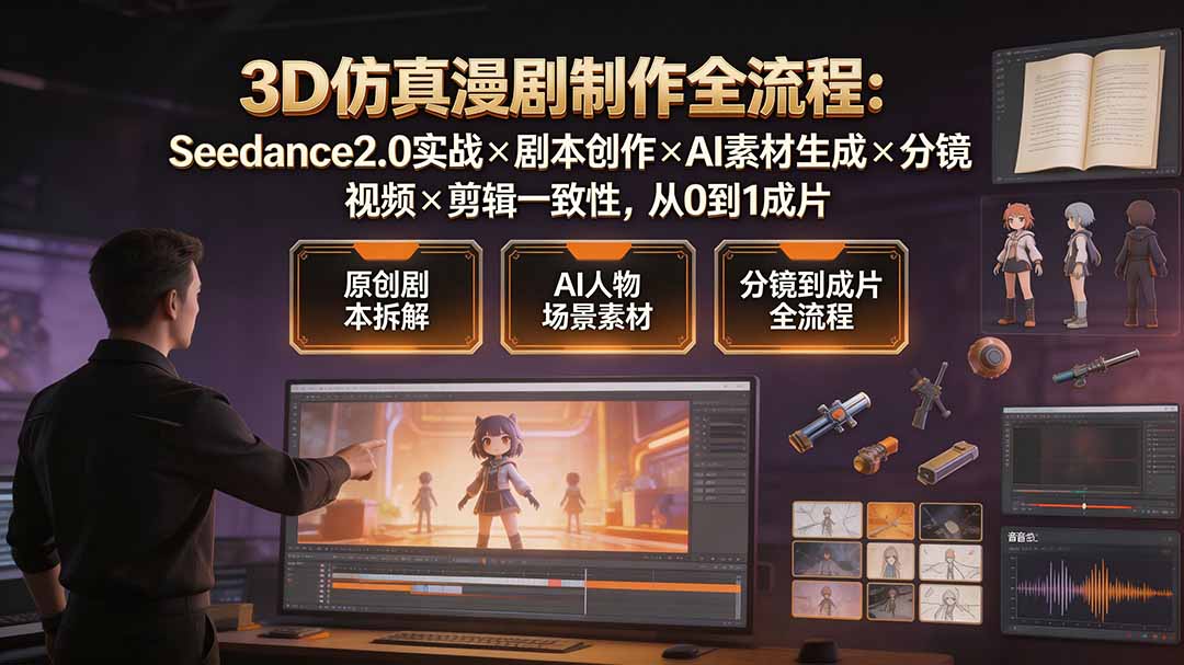 3D仿真漫剧制作全流程：Seedance2.0实战×剧本创作×AI素材生成×分镜视频×剪辑一致性，从0到1成片-优优云创网