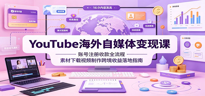 YouTube海外自媒体变现课:账号注册收款全流程,素材下载视频制作跨境收益落地指南-优优云创网