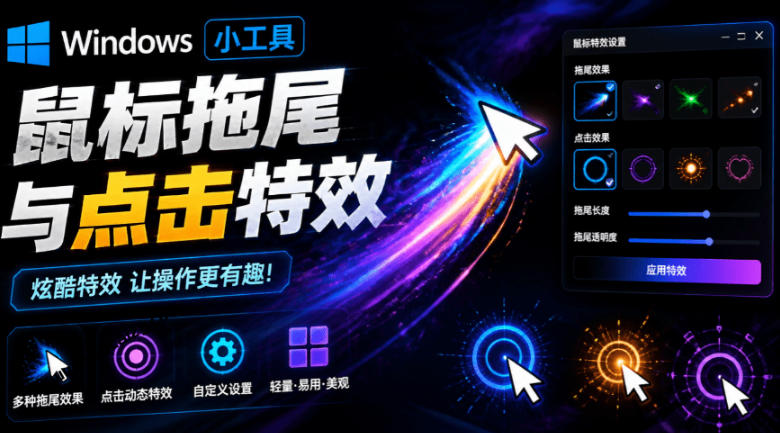 Windows特效小工具！一键给你的鼠标添加拖尾与点击动态特效，吾爱出品，免费使用Mouse Trail-优优云创网