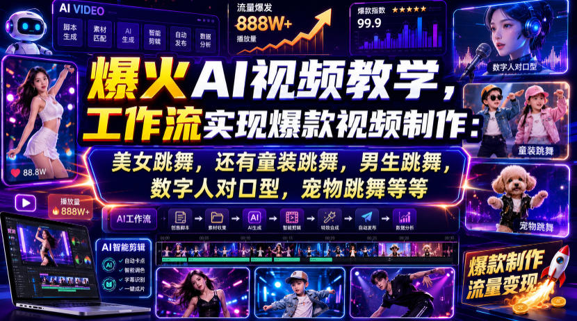 爆火AI视频教学，工作流实现爆款视频制作：美女跳舞，还有童装跳舞，男生跳舞，数字人对口型，宠物跳舞等等-优优云创网