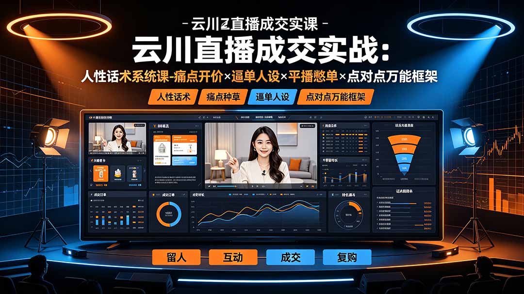 云川直播成交实战：人性话术系统课-痛点种草×塑品开价×逼单人设×平播憋单×点对点万能框架-优优云创网