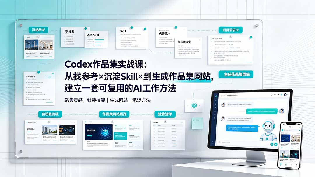 Codex作品集实战课：从找参考×沉淀Skill×到生成作品集网站，建立一套可复用的AI工作方法-优优云创网