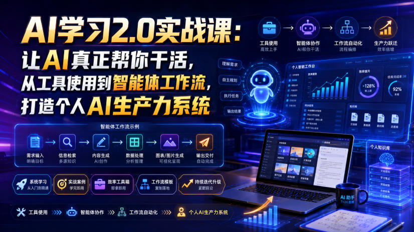 AI学习2.0实战课：让AI真正帮你干活，从工具使用到智能体工作流，打造个人AI生产力系统-优优云创网
