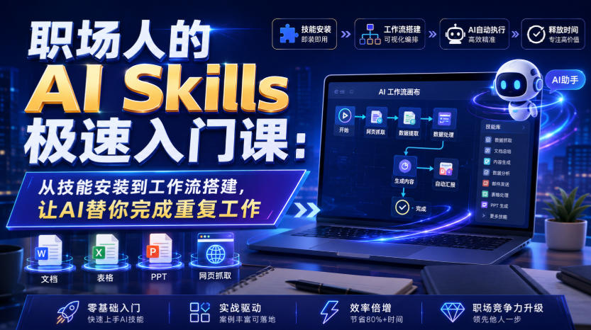 职场人的AI Skills极速入门课：从技能安装到工作流搭建，让AI替你完成重复工作-优优云创网