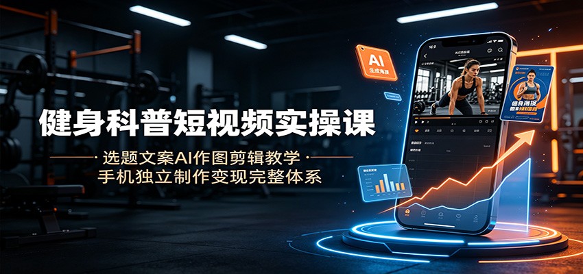 健身科普短视频实操课：选题文案AI作图剪辑教学，手机独立制作变现完整体系-优优云创网