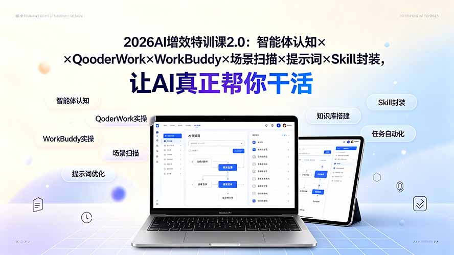 2026AI增效特训课2.0:智能体认知×QoderWork×WorkBuddy×场景扫描×提示词×Skill封装,让AI真正帮你干活-优优云创网
