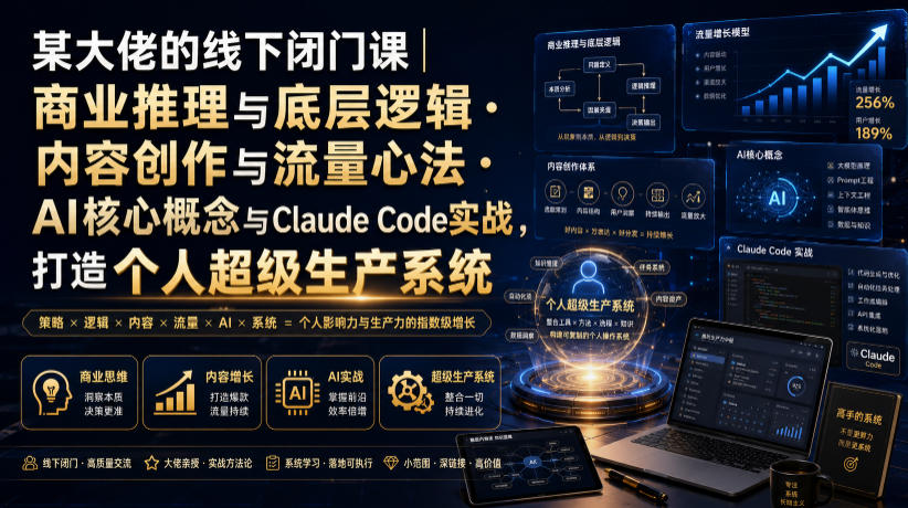 某大佬的线下闭门课｜商业推理与底层逻辑・内容创作与流量心法・AI核心概念与Claude Code实战，打造个人超级生产系统【录音+图片】-优优云创网