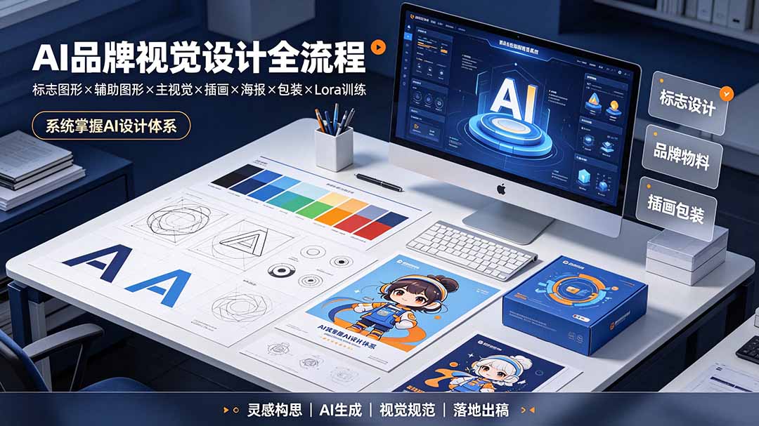 AI品牌视觉设计全流程：标志图形×辅助图形×主视觉×插画×海报×包装×Lora训练，系统掌握AI设计体系-优优云创网