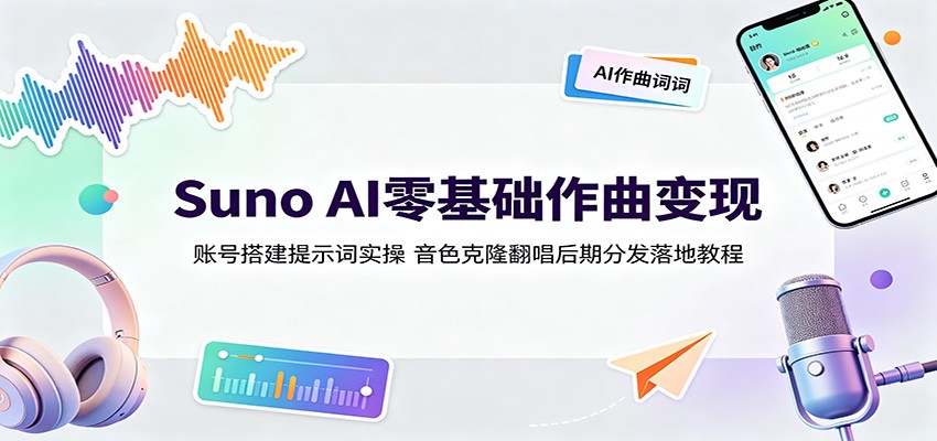 Suno AI零基础作曲变现：账号搭建提示词实操，音色克隆翻唱后期分发落地教程-优优云创网