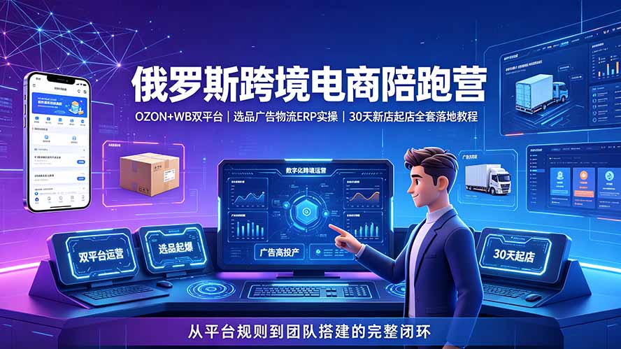 2026俄罗斯跨境电商陪跑营：OZON+WB双平台｜选品广告物流ERP实操｜30天新店起店全套落地教程-优优云创网