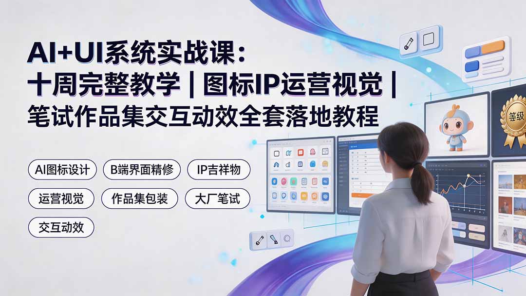 AI+UI系统实战课：十周完整教学｜图标IP运营视觉｜笔试作品集交互动效全套落地教程-优优云创网