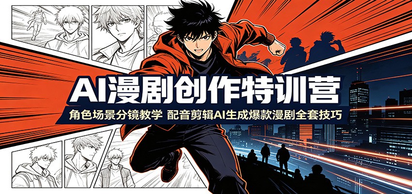 AI漫剧创作特训营：角色场景分镜教学，配音剪辑AI生成爆款漫剧全套技巧-优优云创网