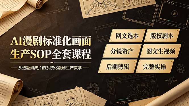 AI漫剧标准化画面生产SOP全套课程-更新，网文选本版权剧本分镜资产全覆盖，图文生视频后期剪辑完整实操教学-优优云创网