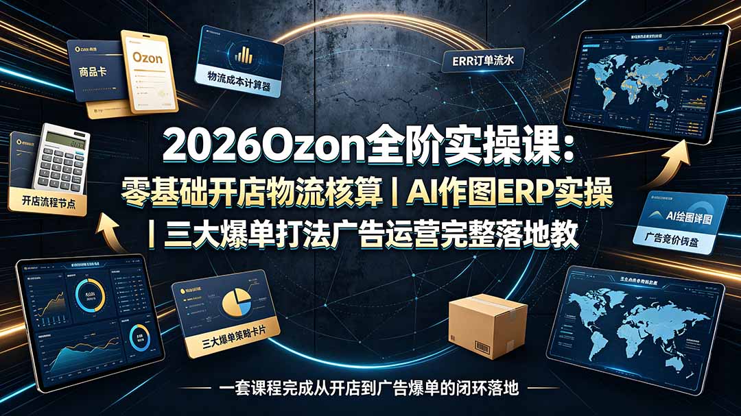 2026Ozon全阶实操课：零基础开店物流核算｜AI作图ERP实操｜三大爆单打法广告运营完整落地教程-优优云创网
