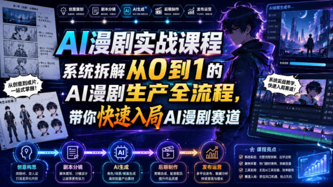 AI漫剧实战课程，系统拆解从0到1的AI漫剧生产全流程，带你快速入局AI漫剧赛道-优优云创网