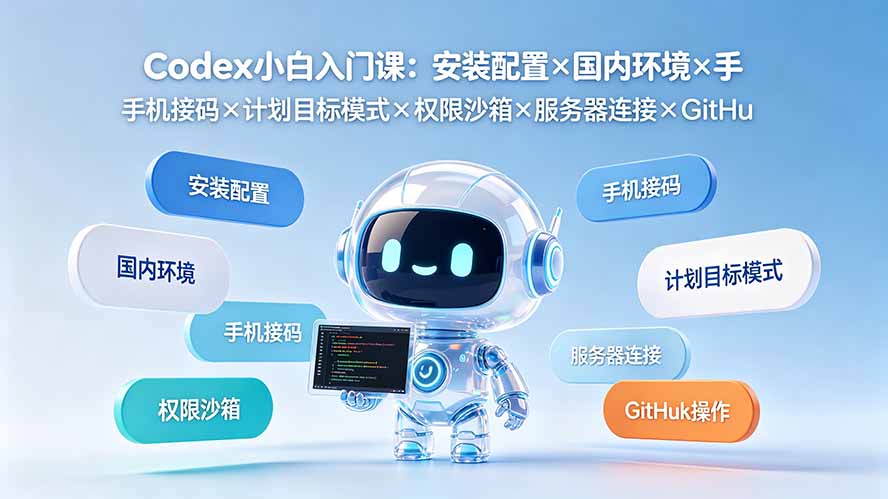 Codex小白入门课：安装配置×国内环境×手机接码×计划目标模式×权限沙箱×服务器连接×GitHub操作-优优云创网
