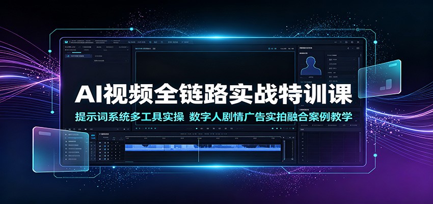 AI视频全链路实战特训课:提示词系统多工具实操,数字人剧情广告实拍融合案例教学-优优云创网