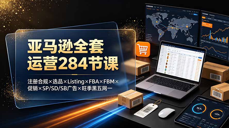 亚马逊全套运营284节课：注册合规×选品×Listing×FBA×FBM×促销×SP/SD/SB广告×旺季黑五网一-优优云创网