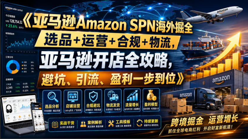 亚马逊Amazon SPN海外掘全，选品+运营+合规+物流，亚马逊开店全攻略，避坑、引流、盈利一步到位-优优云创网