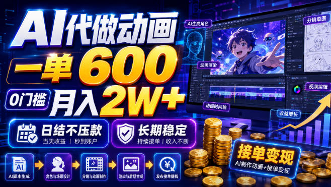 AI代做动画,一单600,0门槛月入2W+,日结不压款,长期稳定【揭秘】-优优云创网