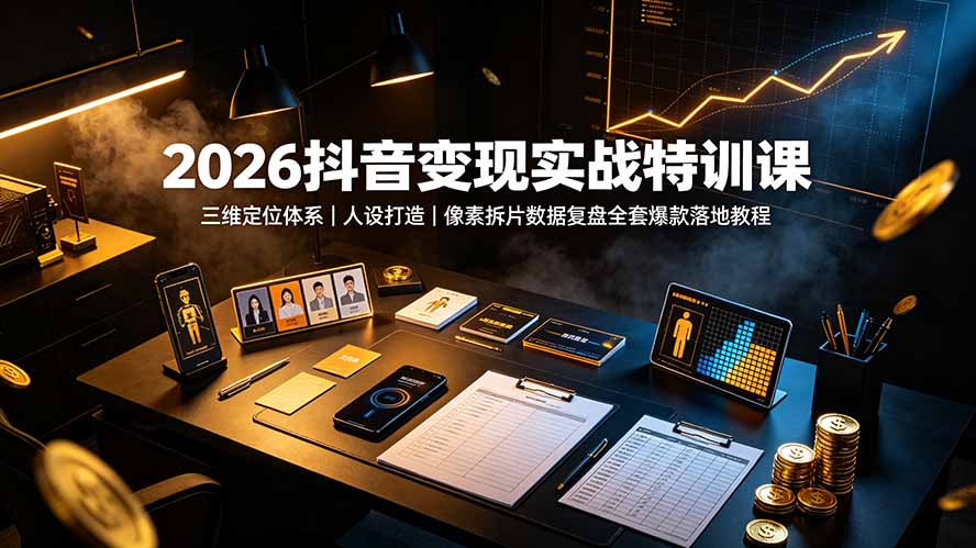 2026抖音变现实战特训课：三维定位体系｜人设打造｜像素拆片数据复盘全套爆款落地教程-优优云创网