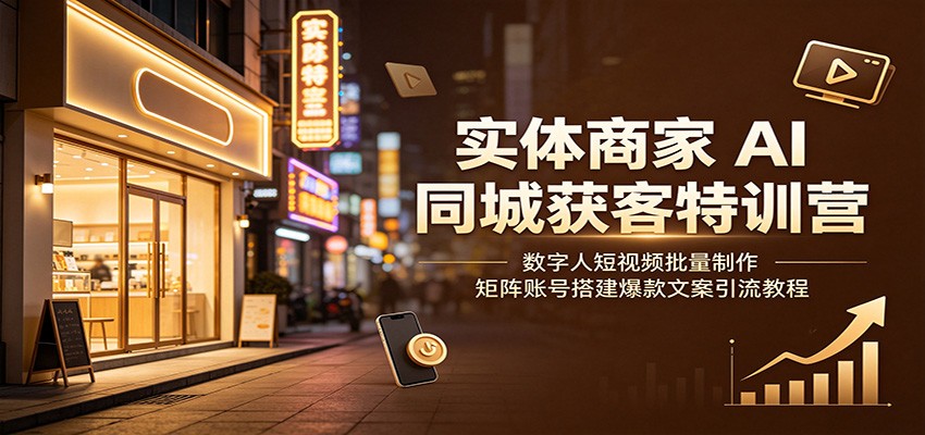 实体商家AI同城获客特训营:数字人短视频批量制作,矩阵账号搭建爆款文案引流教程-优优云创网