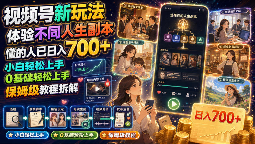 20260719082413383-86c5a0296dcd05ac87d46ce88f3f2bb9 视频号新玩法体验不同人生副本,懂的人已日入700+,小白轻松上手,0基础轻松上手,保姆级教程拆解