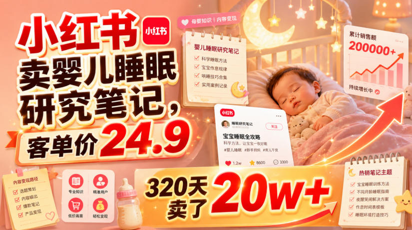 小红书卖婴儿睡眠研究笔记，客单价24.9，320天卖了20w+-优优云创网